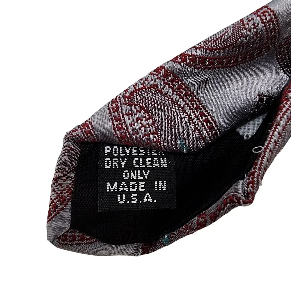 The American Edition Collection Men's Paisley Tie Grey Red Made in USA Polyester